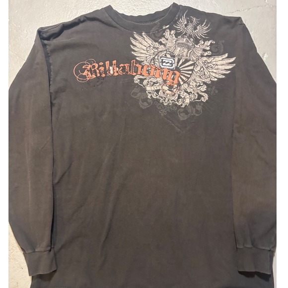 Billabong Mens Long Sleeve Graphic Tee Faded Black Crest Knight Winged Logo XL - Picture 2 of 7